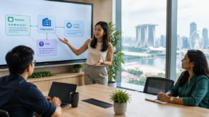 Singapore Marketing Team Reviewing AI Search Structured Data Dashboard